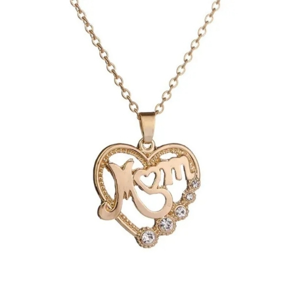 Gold Heart 'Mom' Pendant Necklace - Picture 3 of 6